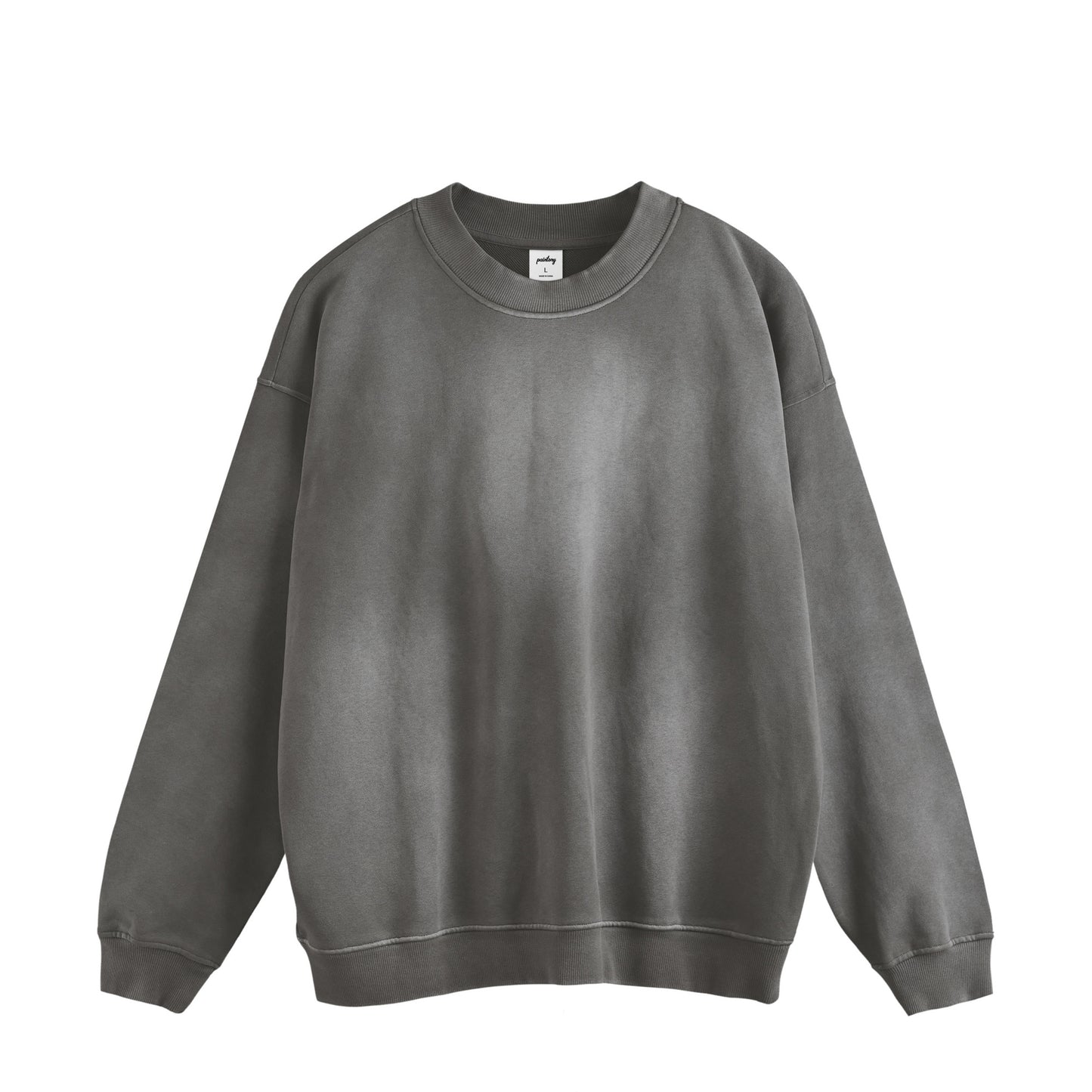 ウォッシュ加工クルーネックスウェット