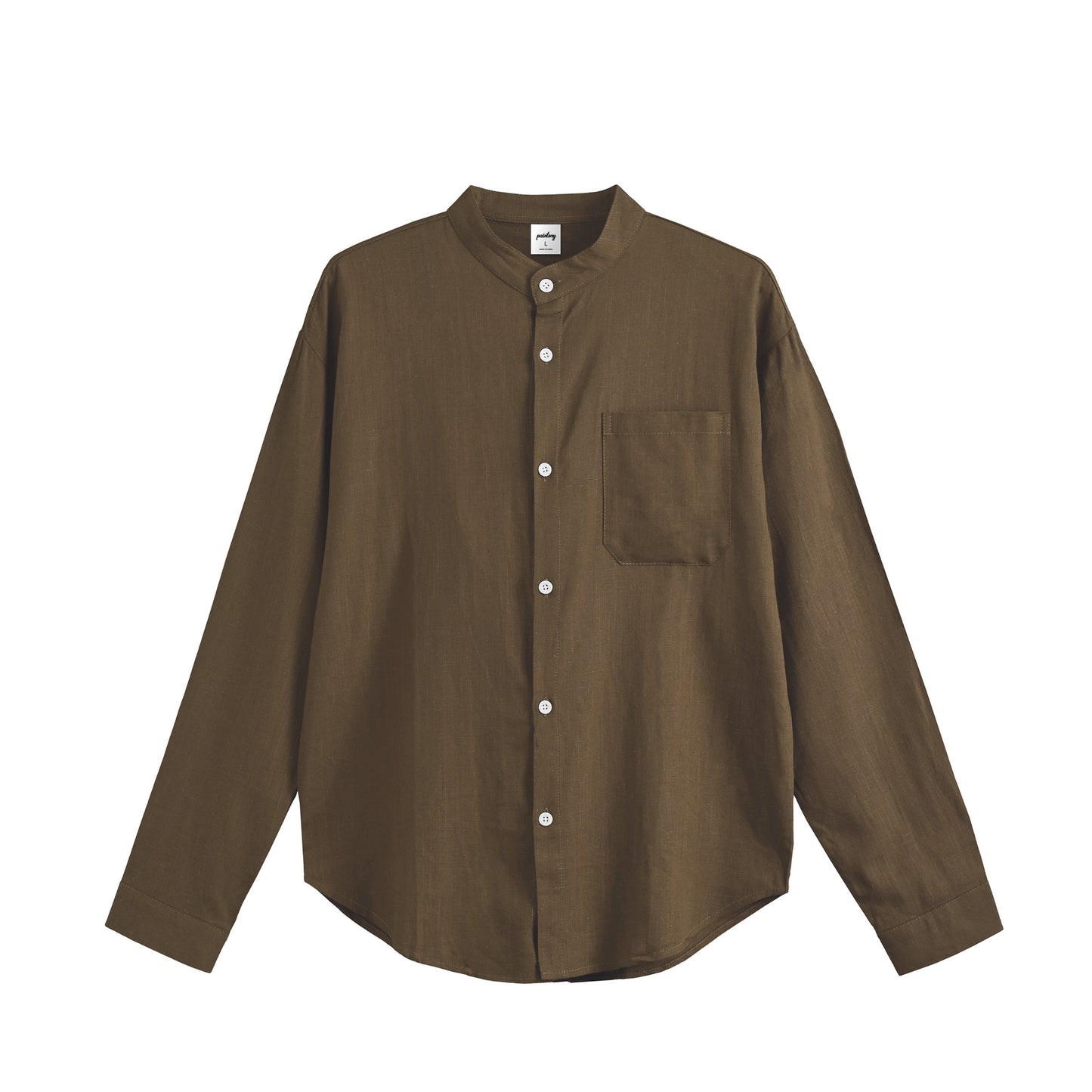 リネンブレンド バンドカラーシャツ